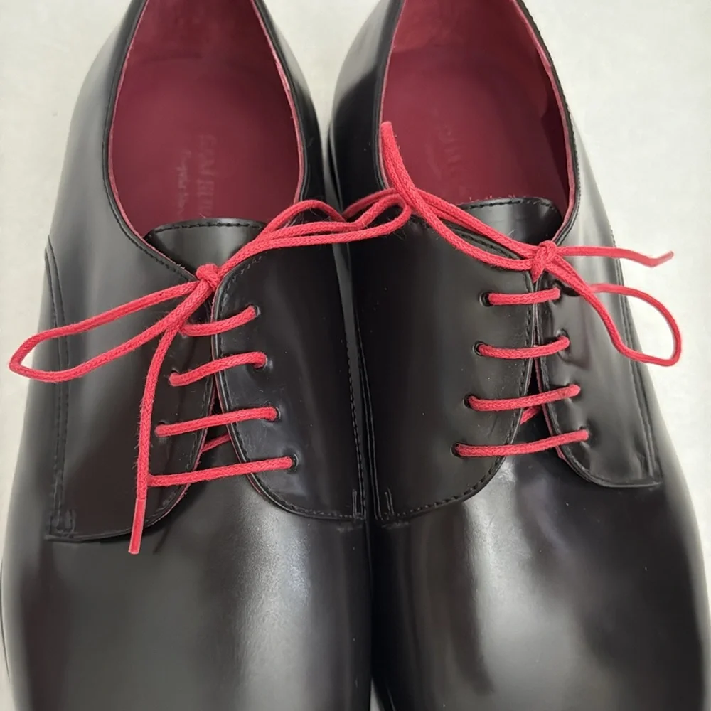 Sam Surin | Bespoke Black Leather Oxfords Red Laces Custom DF Monogram (9.5)